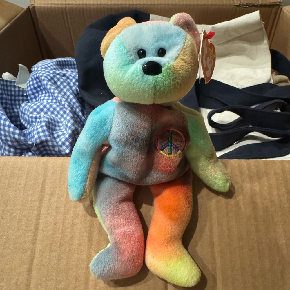 Ty Rainbow Tie-Dye Peace Bear Plush - Multicolor Pastel Tie Dye